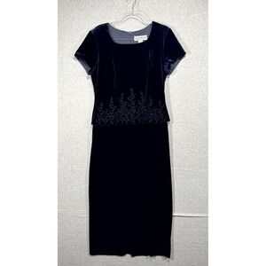 Jessica Howard Dress Embellished Velvet Short‎ Sleeves Women 14 Blue Long Dress